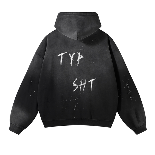 Vintage Wash Frayed Fleece Hoodie - 360 GSM